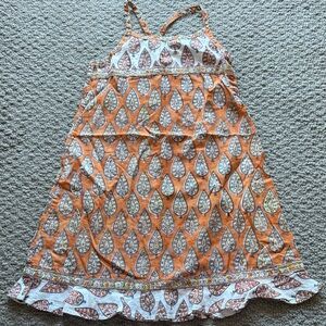 Girls Orange Printed Tie-Strap Casual Dress